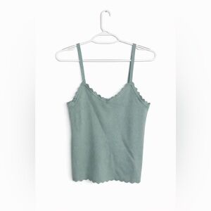 Mine Sage Green Ribbed Scalloped Cami Tank Top Size Large